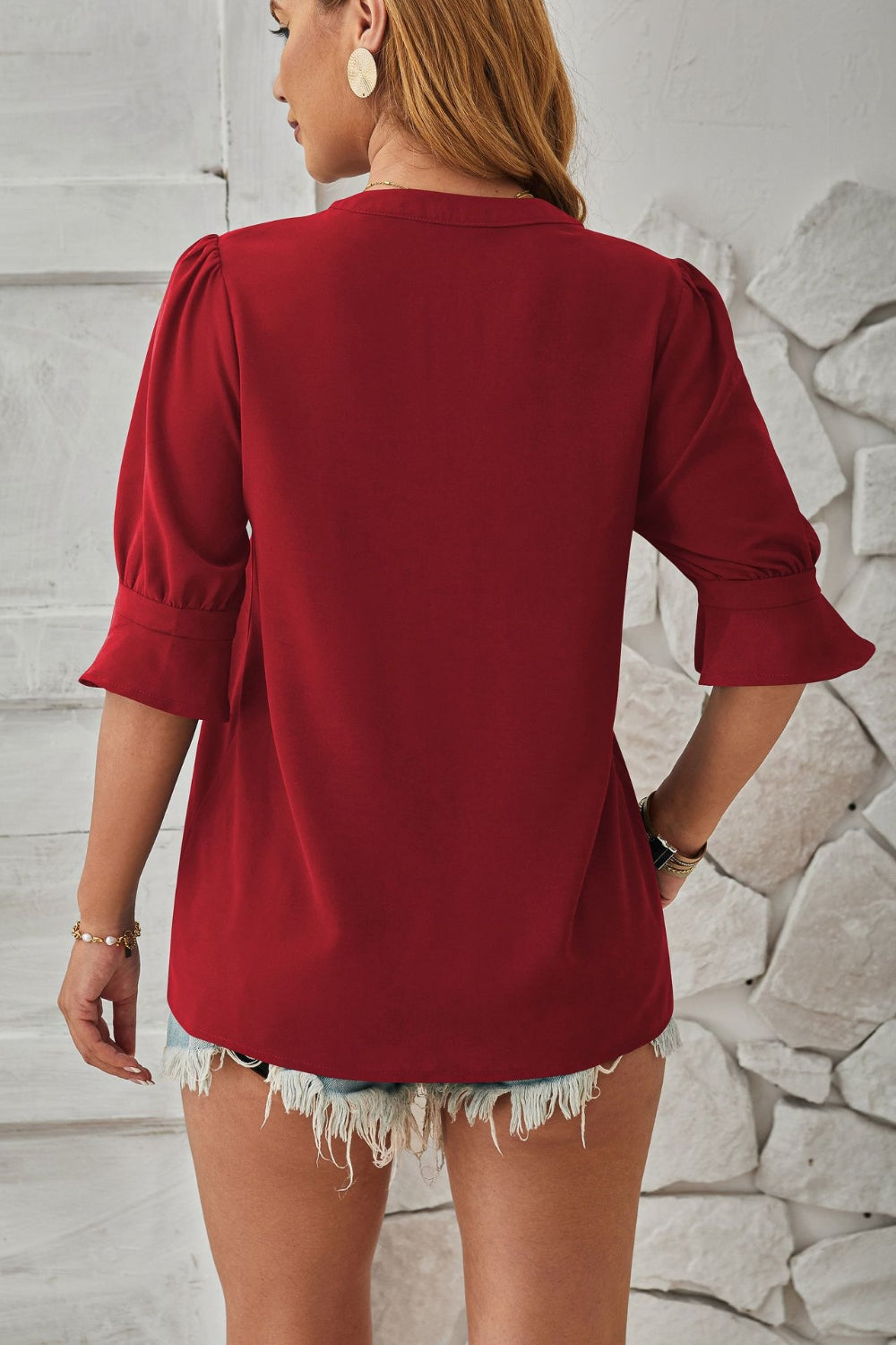 Notched Half Sleeve Blouse Trandify deal