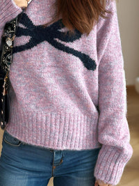 Bow Round Neck Long Sleeve Sweater Trandify Deal
