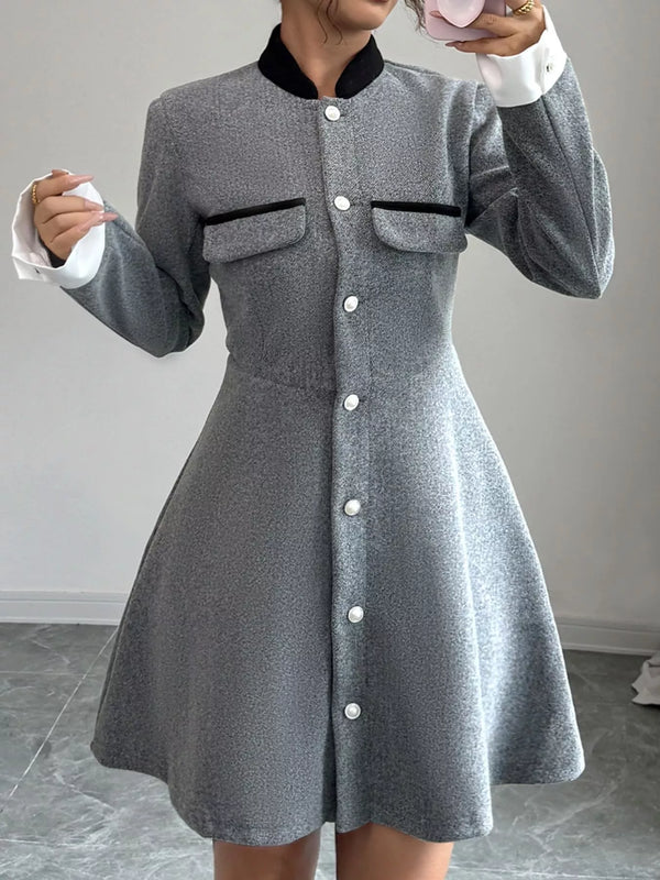 Classic A-Line Button-Down Dress - Long Sleeve