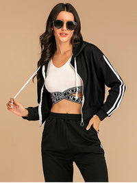 Perfee Drawstring Side Stripe Zip Up Hooded Top and Pants Set Trandify Deal