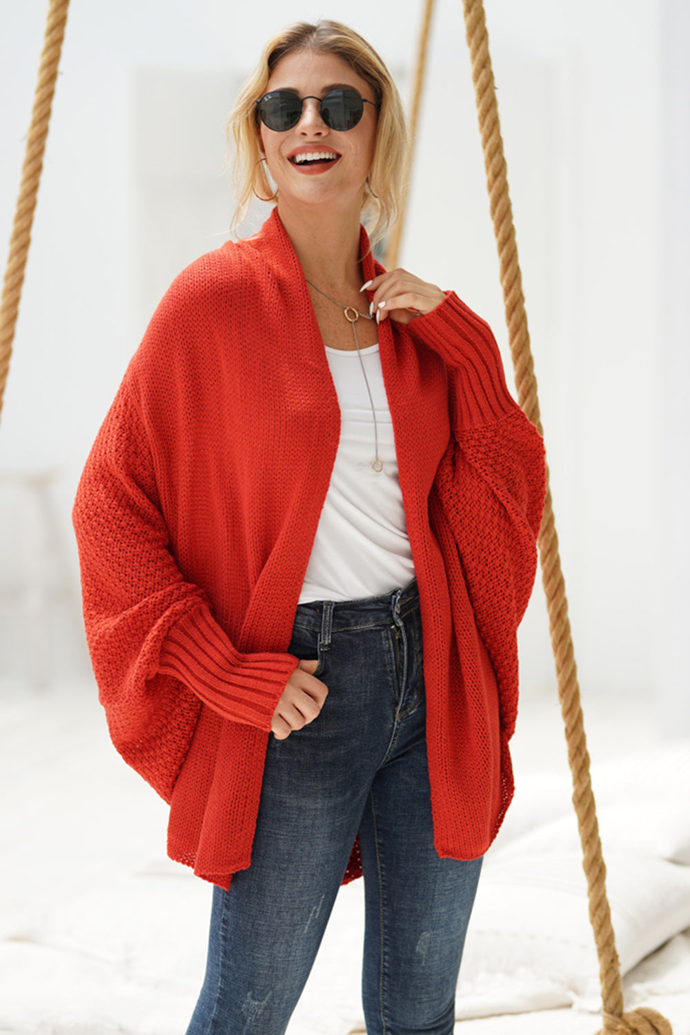 Open Front Batwing Sleeve Cardigan Trandify Deal