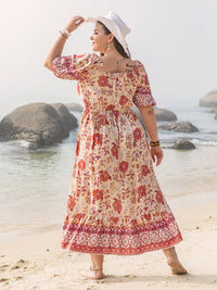 Plus Size Printed Square Neck Ruffle Hem Dress Trandify deal