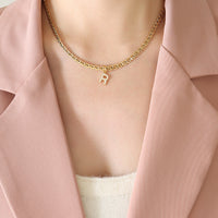 Brass Inlaid Zircon Letter Pendant Necklace Trandify deal