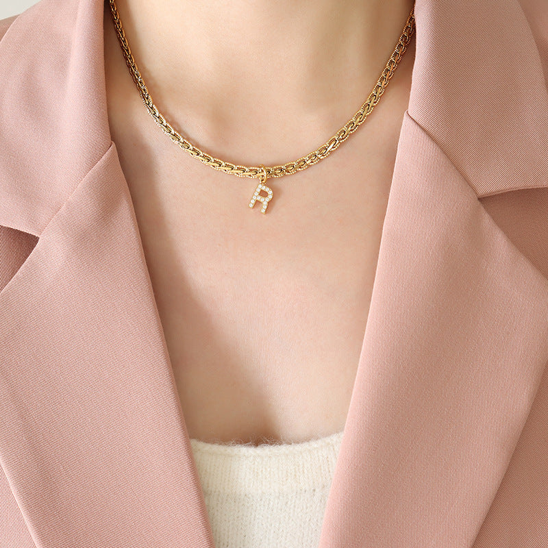 Brass Inlaid Zircon Letter Pendant Necklace Trandify deal