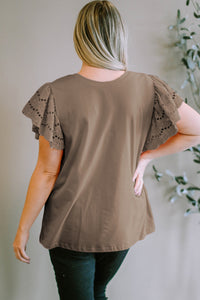 Plus Size Eyelet Round Neck Short Sleeve Blouse Trandify deal