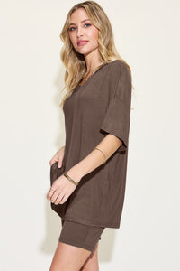 Basic Bae Full Size V-Neck Drop Shoulder T-Shirt and Shorts Set Trandify Deal