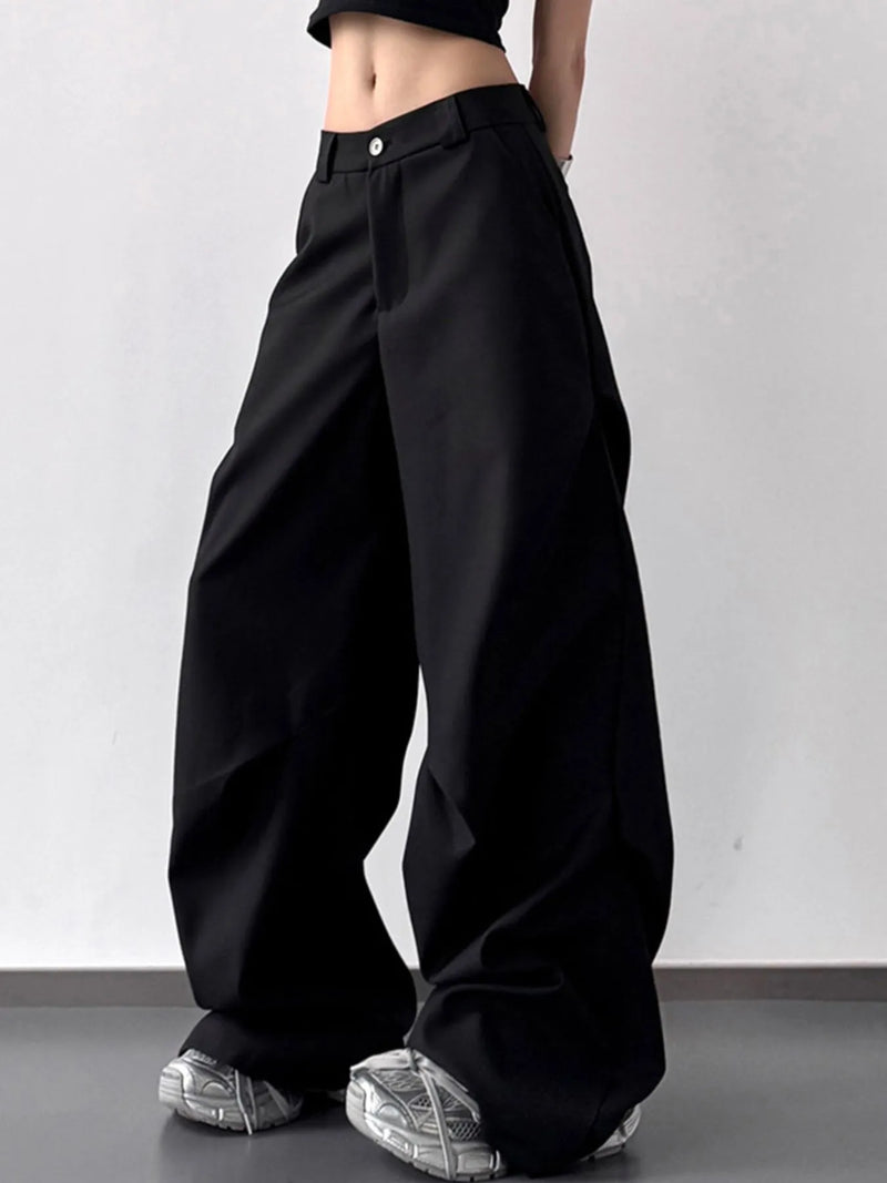 Plus size wide leg pants for women – breathable relaxed fit trousers in black