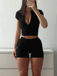Women's cotton short sleeve crop top and shorts set