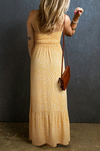 Smocked Printed Square Neck Maxi Cami Dress Trandify deal