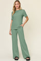 Double Take Full Size Round Neck Short Sleeve T-Shirt and Wide Leg Pants Set Trandify Deal