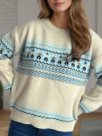 Contrast Round Neck Dropped Shoulder Sweater Trandify Deal