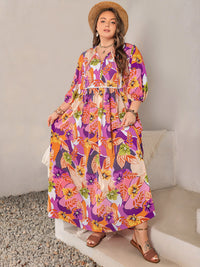 Plus Size Printed Tie Neck Maxi Dress Trandify Deal