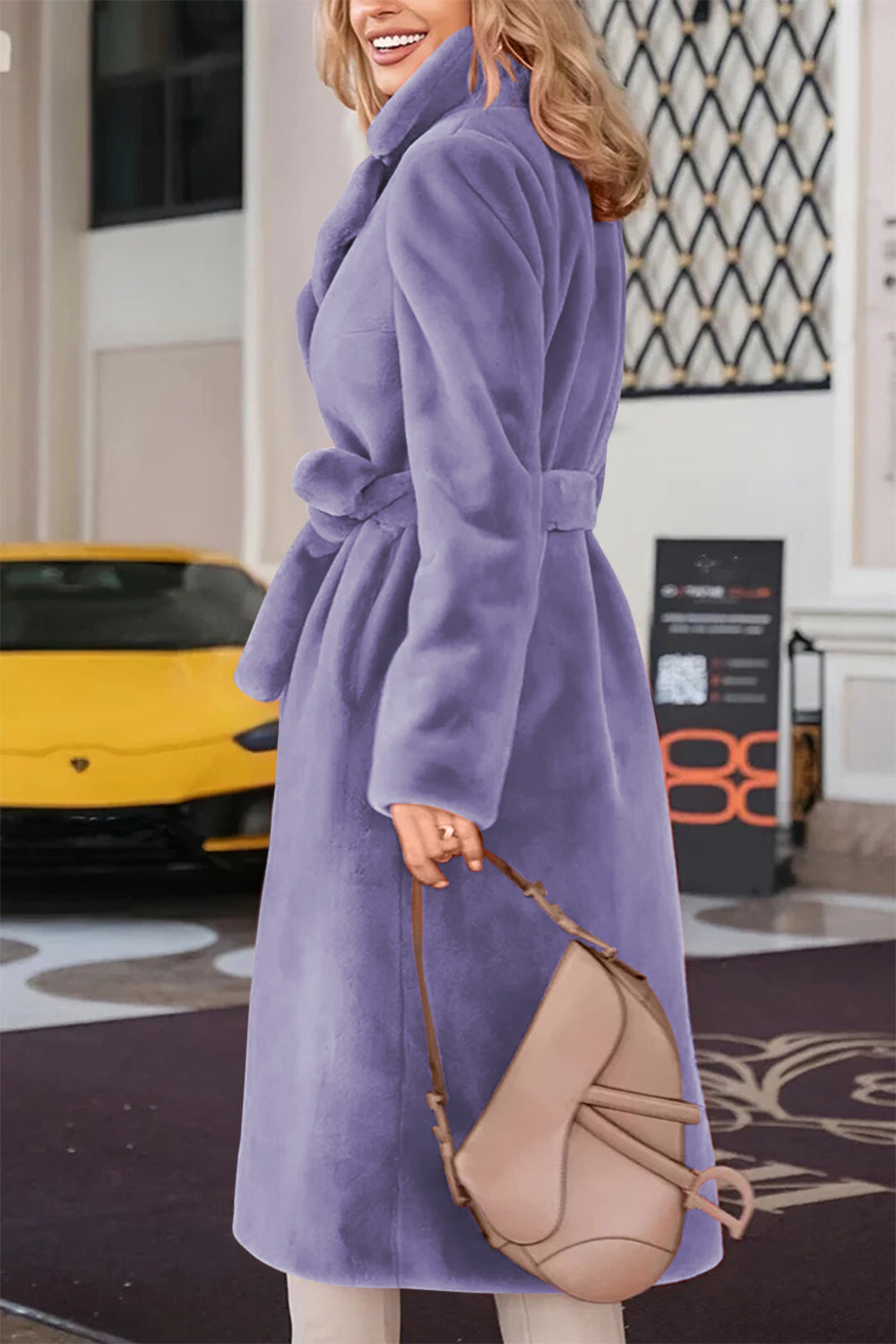 Full Size Fuzzy Tied Collared Neck Coat Trandify Deal
