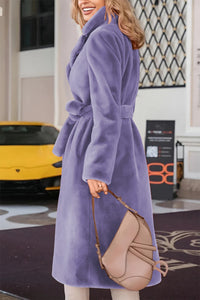 Full Size Fuzzy Tied Collared Neck Coat Trandify Deal