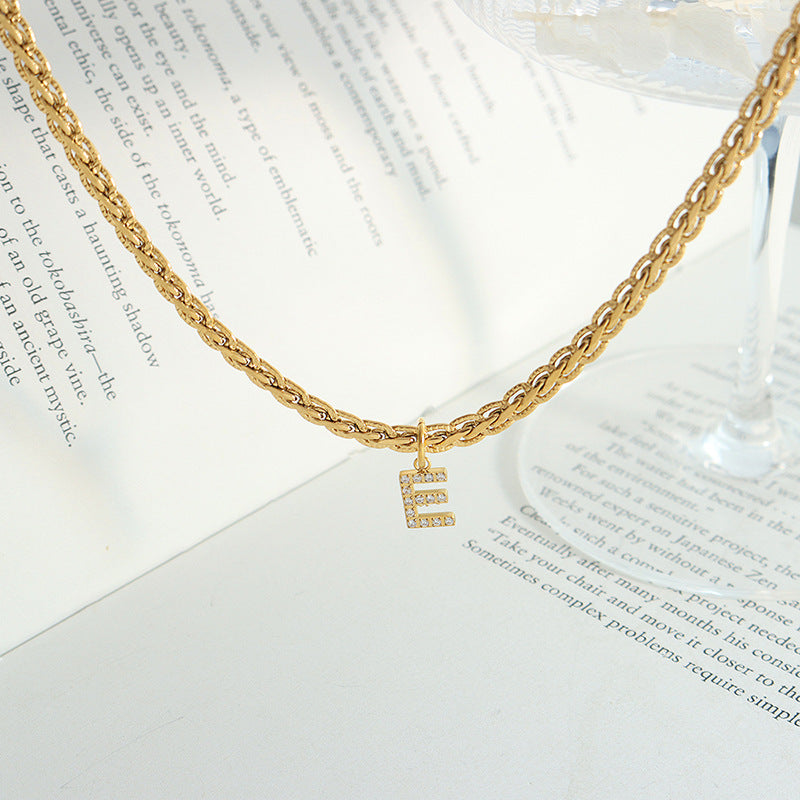 Brass Inlaid Zircon Letter Pendant Necklace Trandify deal