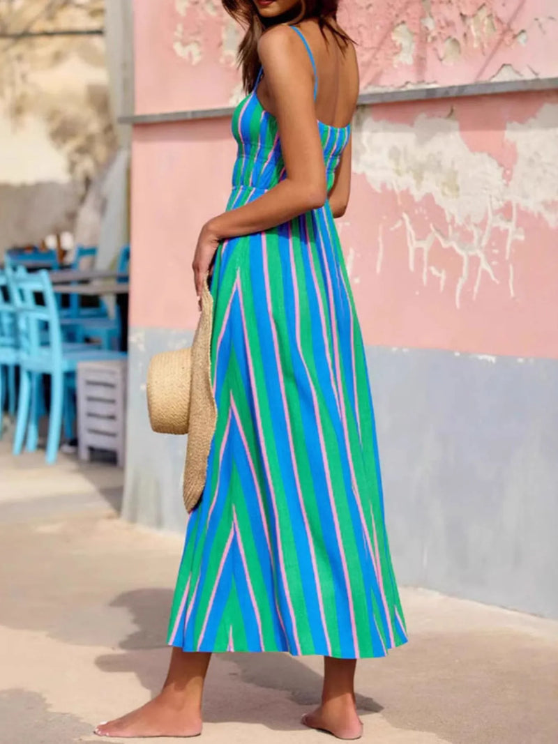 Floral spaghetti strap summer maxi dress for women – boho beach dress with side slit