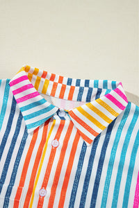 Striped Collared Neck Long Sleeve Shirt Trandify deal