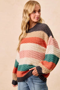 Oversized Color Block Sweater for Women | Chunky Knit Fall Top