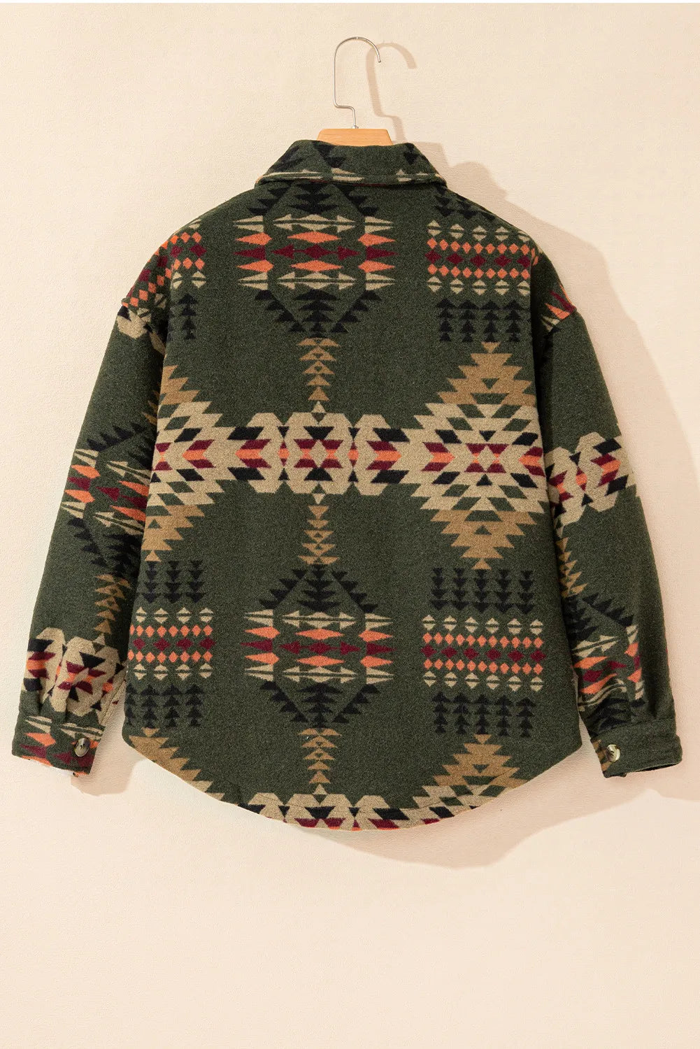 Pocketed Geometric Collared Neck Jacket Trandify Deal
