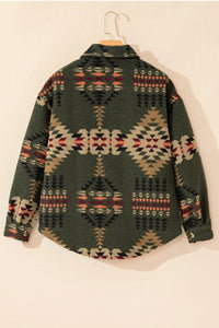 Pocketed Geometric Collared Neck Jacket Trandify Deal