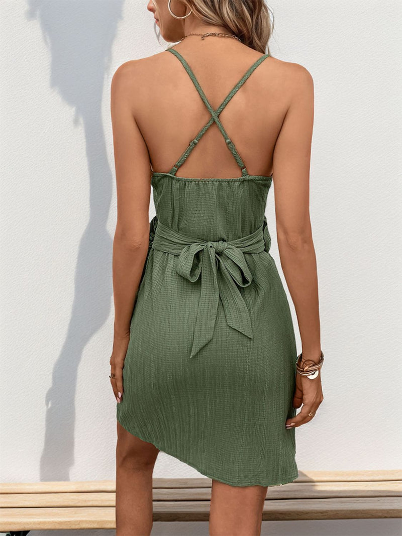 Perfee Crisscross Tied Surplice Mini Dress Trandify deal