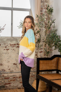 Full Size Color Block Exposed Seam Sweater Trandify Deal