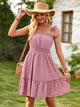 Square Neck Tie Shoulder Mini Dress Trandify deal