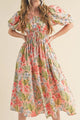 Floral Smocked Square Neck Puff Sleeve Midi Dress for Women – Summer Outfit USA