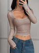 Ribbed Long Sleeve Crop Top for Women