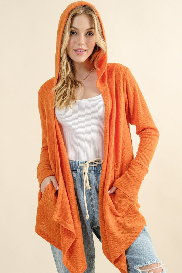 And The Why Full Size Thermal Hooded Open Front Cardigan with Pockets Trandify Deal