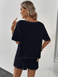 V-Neck Half Sleeve Top and Shorts Set - Trandify Deal