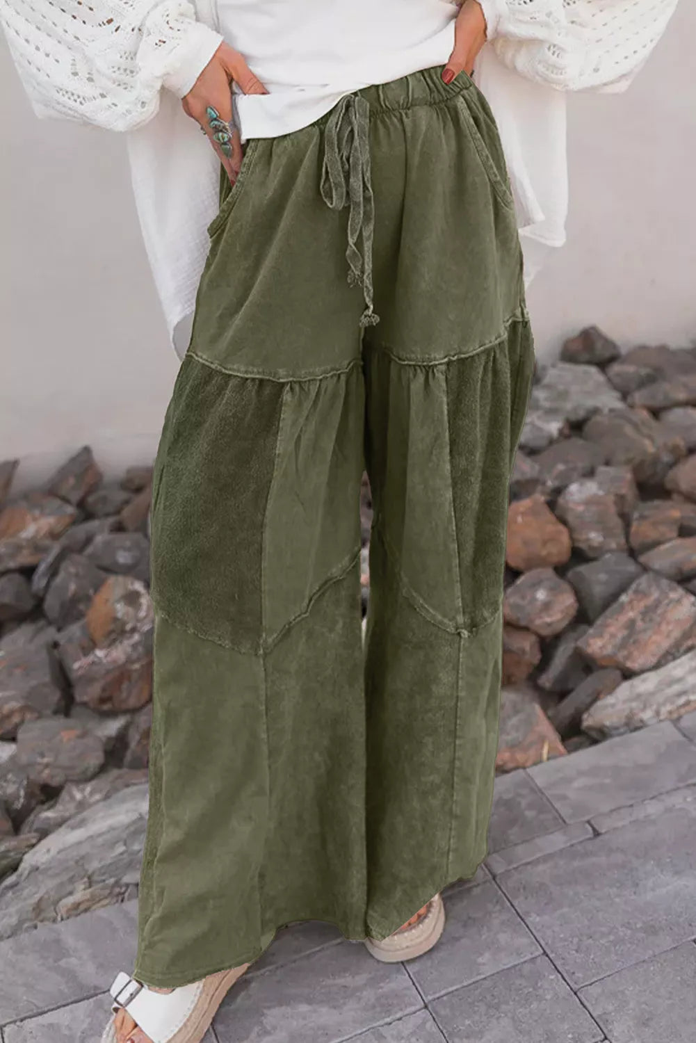 Women's Cotton Tiered Wide Leg Pants with Drawstring