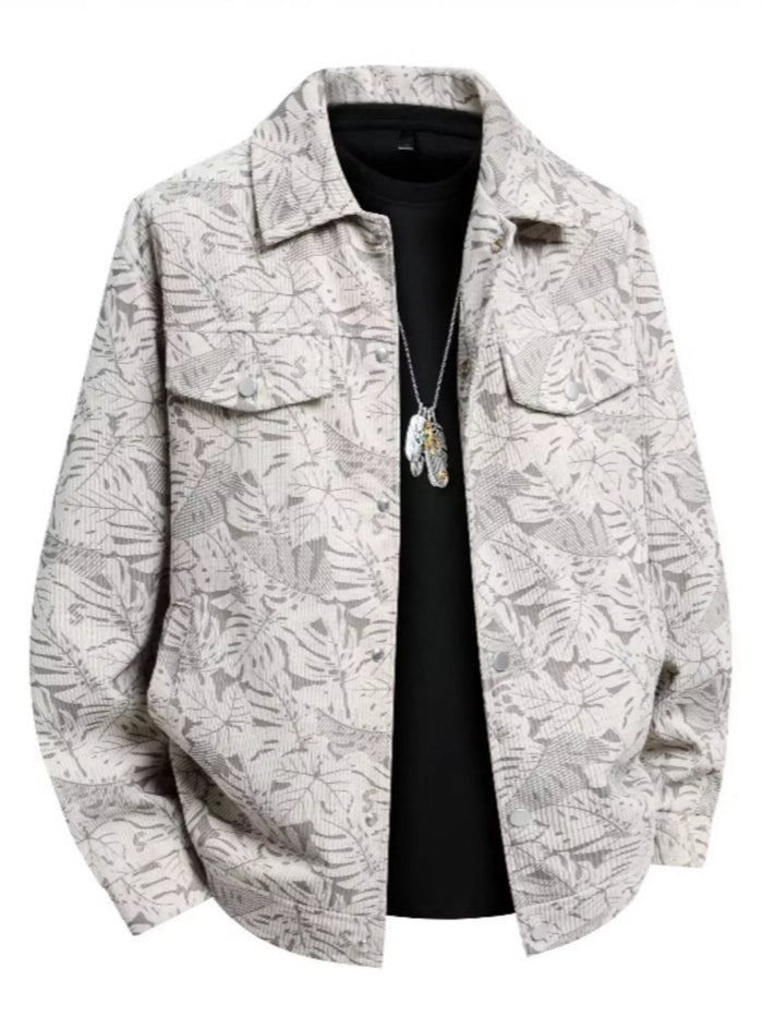Men's Plus Size Printed Snap Down Casual Jacket