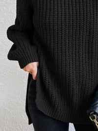 Plus Size Turtleneck Sweater - Ribbed Long Sleeve Top