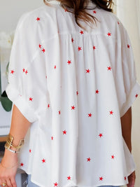 Star print puff sleeve button-up shirt for women – trendy vintage blouse for casual and office outfits