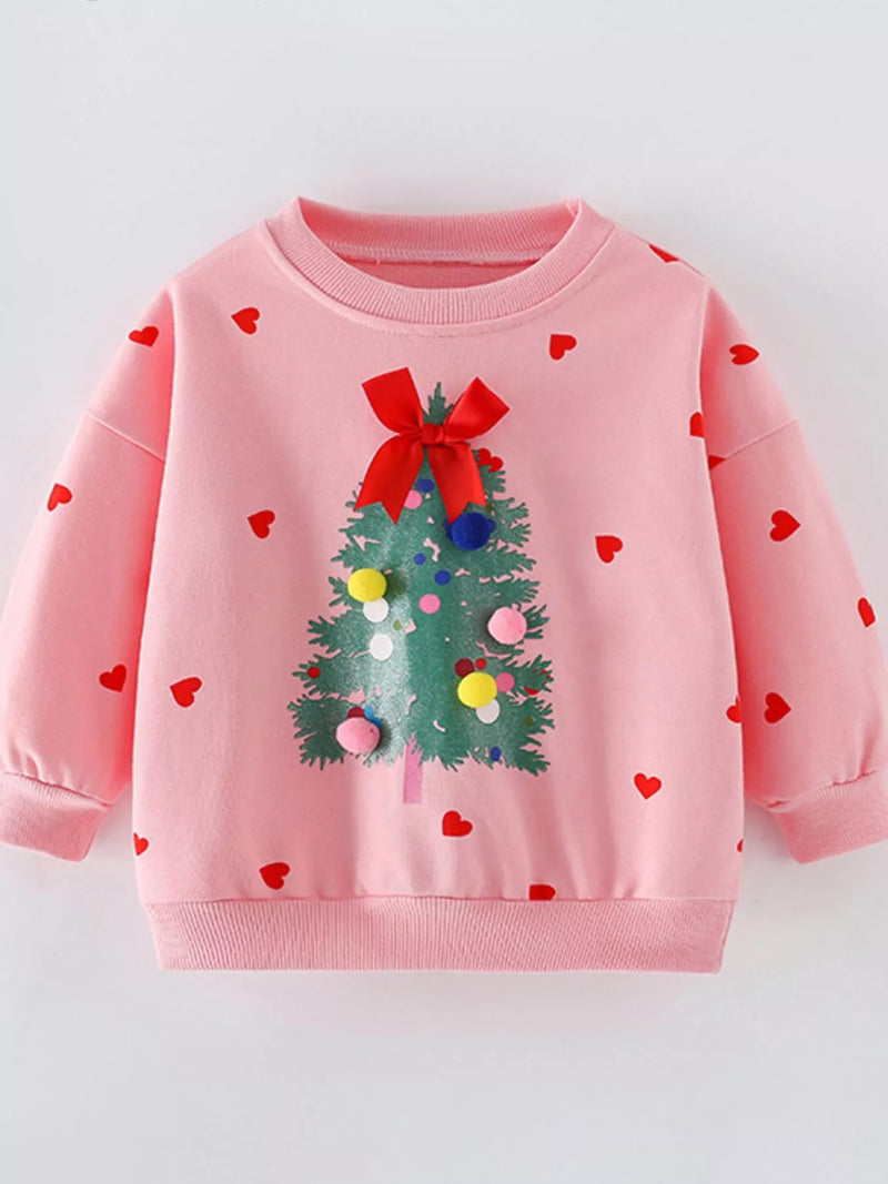 Kids Christmas Sweatshirt with Tree Applique Holiday Top
