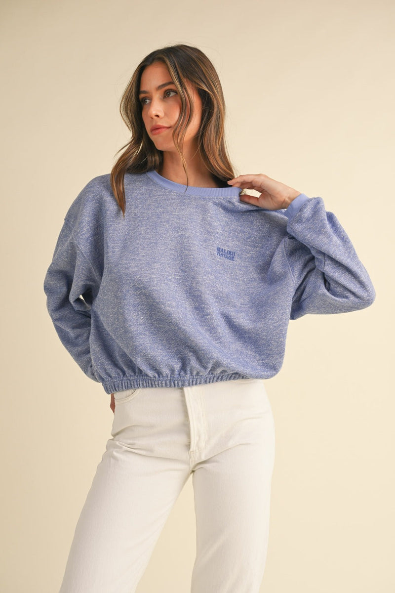 Mable Round Neck Letter Embroidery Crop Sweatshirt Trandify Deal