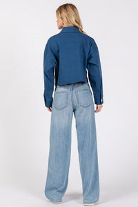 bytos Button Down Cropped Denim Jacket with Patch Pockets Trandify deal