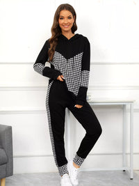 Houndstooth Hoodie & Jogger Set - Women's Outfit