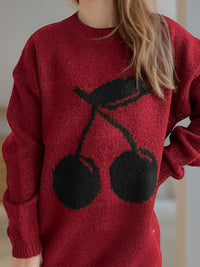 Cherry Round Neck Long Sleeve Sweater Trandify Deal