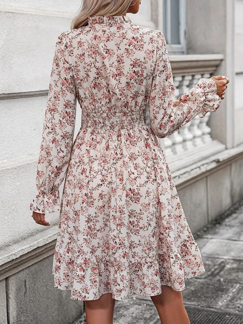 Ruffle Hem Floral Surplice Long Sleeve Dress Trandify Deal