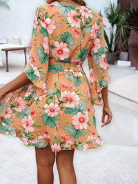 Devine Ruffled Printed Surplice Half Sleeve Mini Dress Trandify Deal