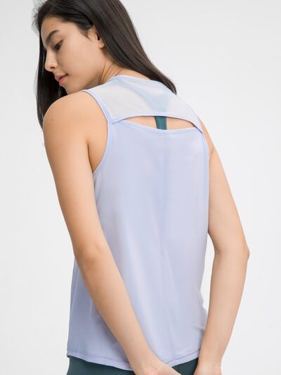 Women’s Cutout Back Active Tank Top – Cropped Yoga Tee for Workouts
