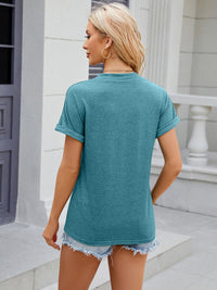 Decorative Button Notched Short Sleeve T-Shirt Trandify deal