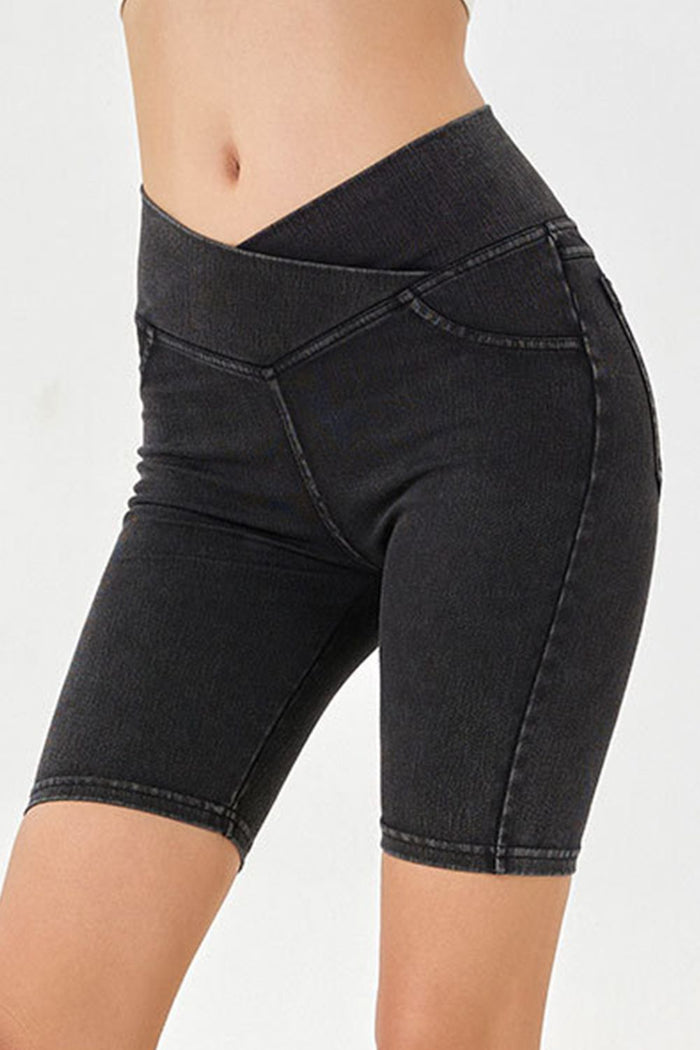 Basic Bae Asymmetrical Waist Denim Shorts with Pockets Trandify Deal