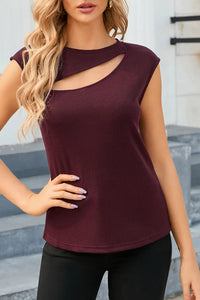 Cutout Round Neck Cap Sleeve T-Shirt Trandify Deal
