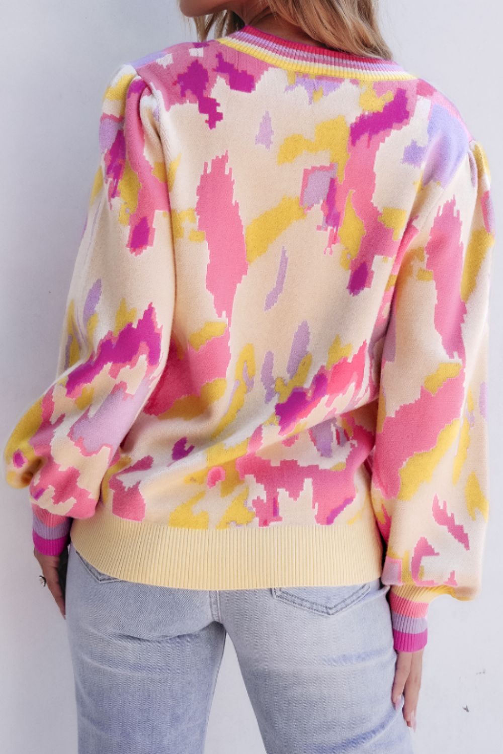 Contrast Round Neck Long Sleeve Sweater Trandify deal