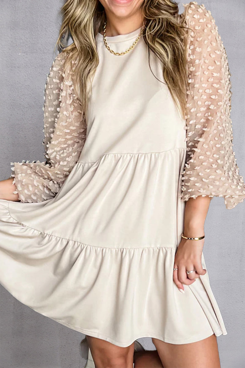 Tiered Round Neck Balloon Sleeve Mini Dress Trandify deal