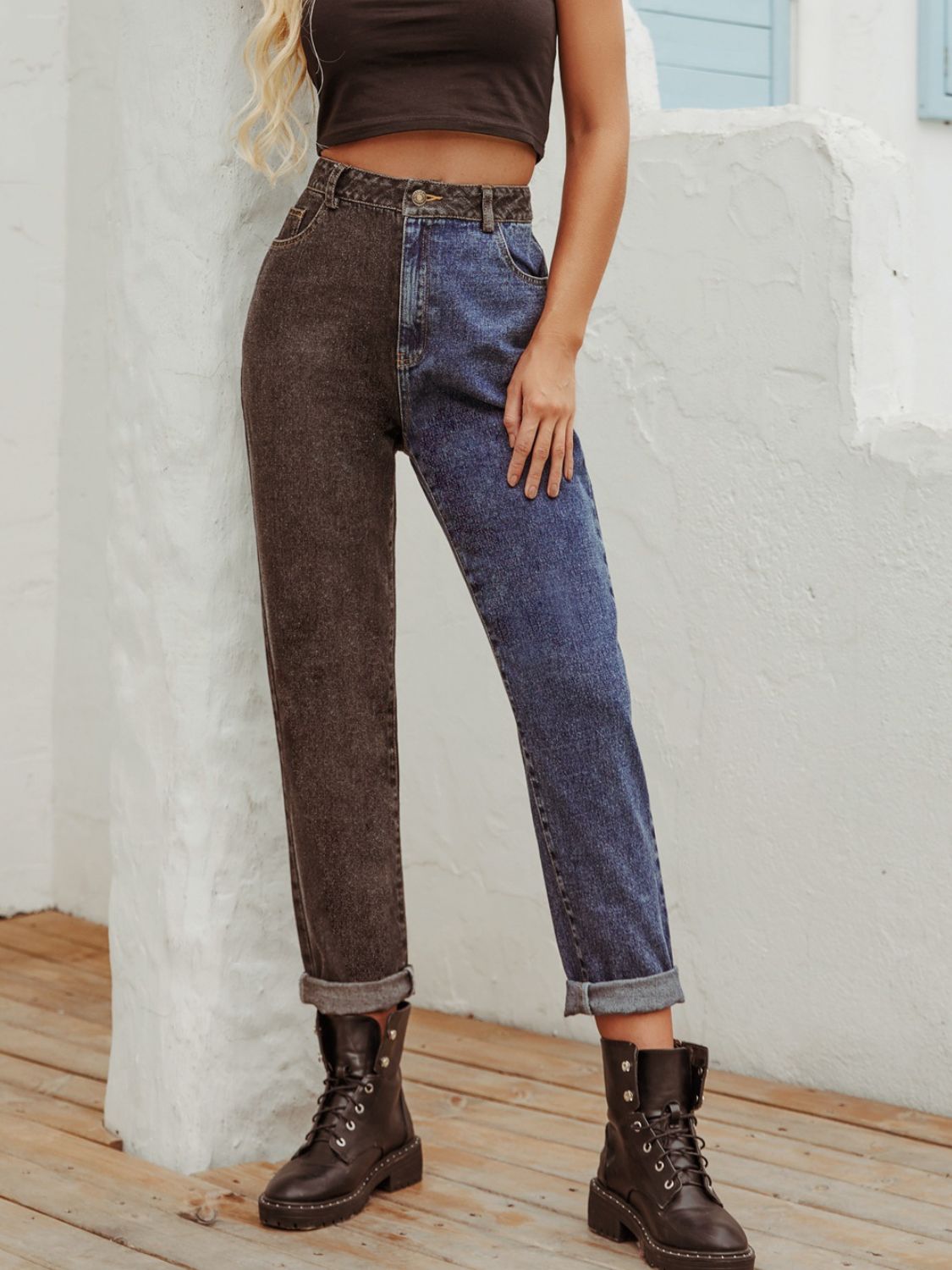 Comfortable Mid-Rise Two-Tone Jeans for Women