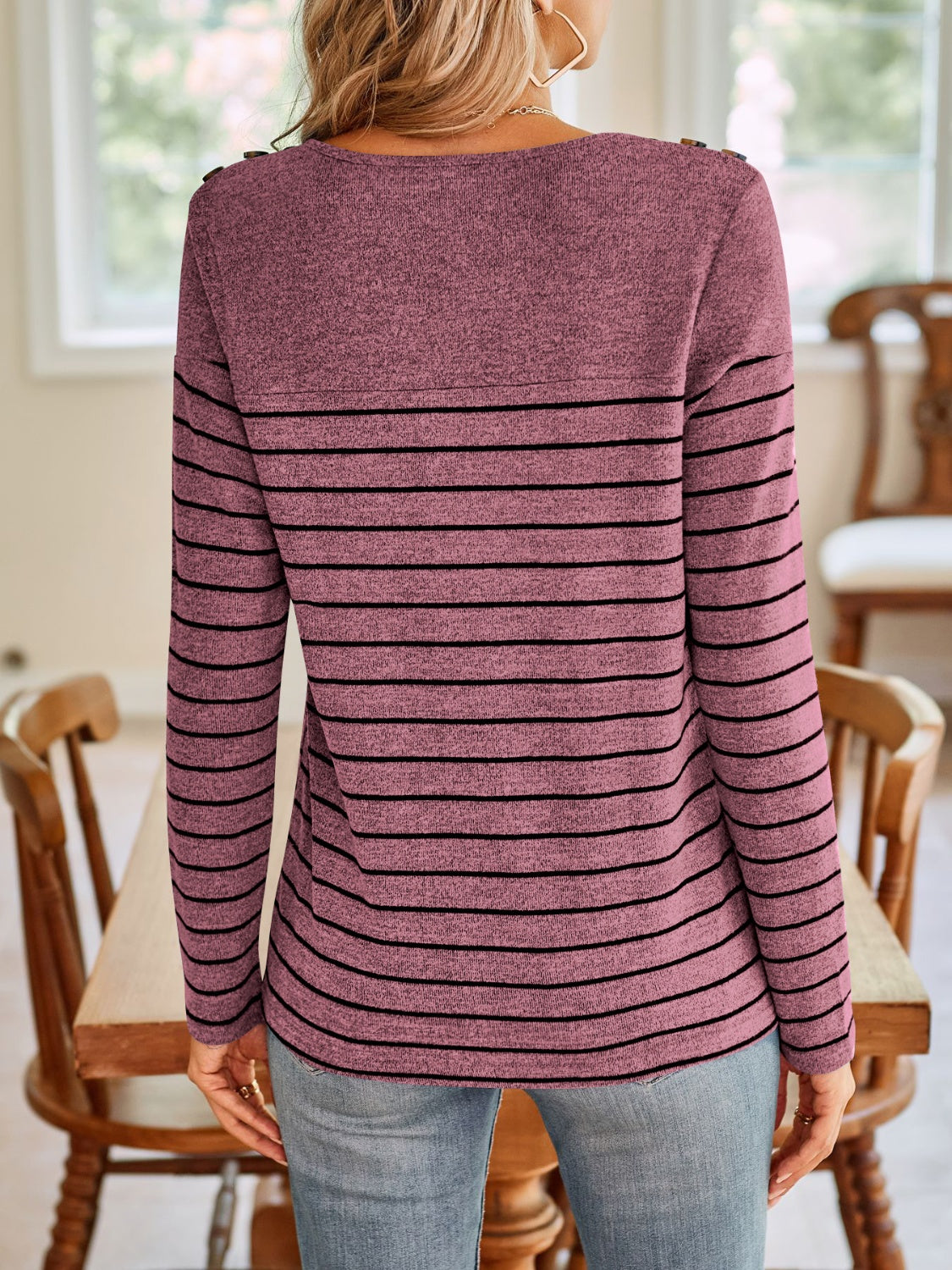 Lovelet Striped Round Neck Long Sleeve T-Shirt Trandify Deal